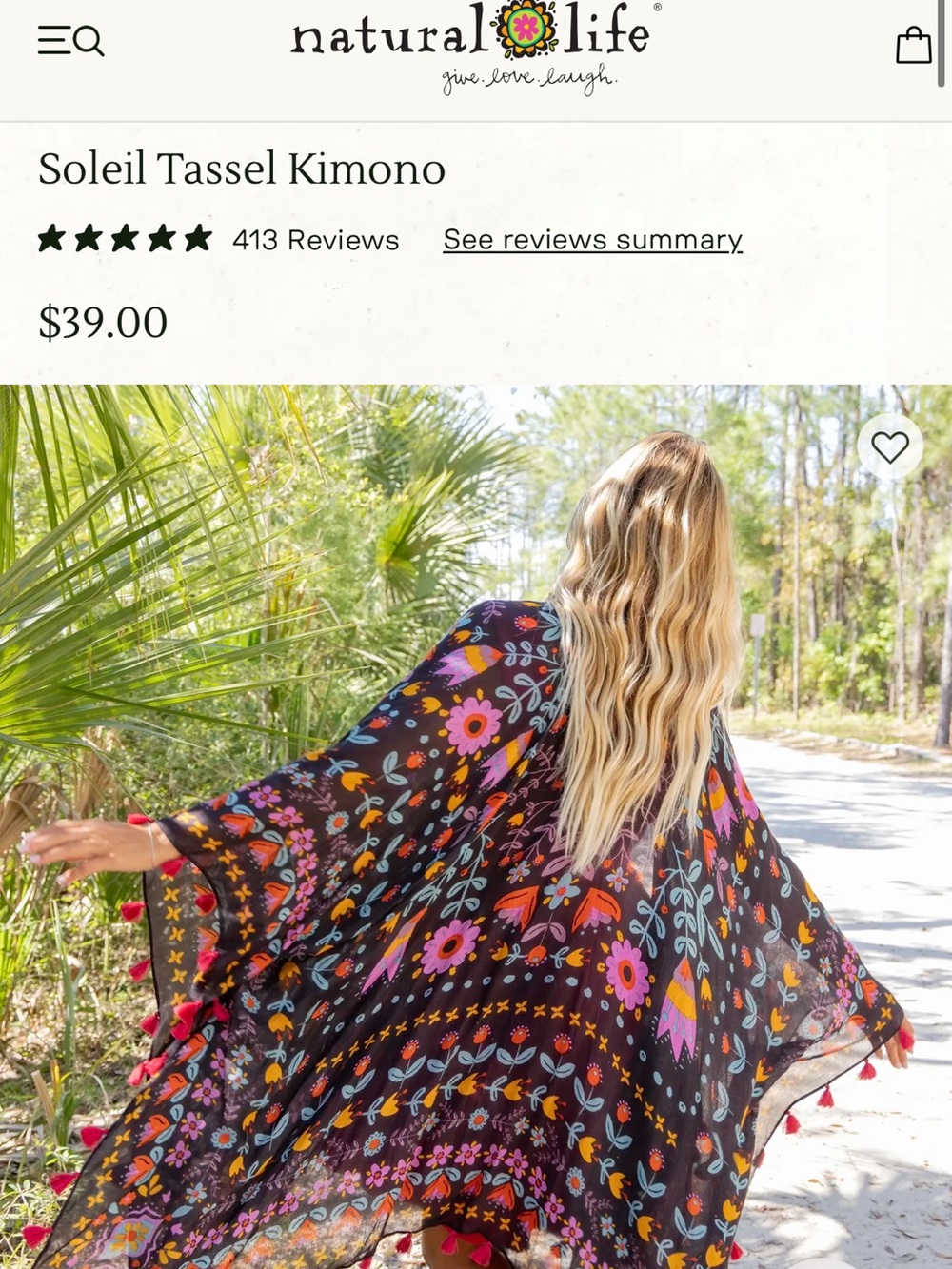 NWT Natural Life Floral Tassel Kimono - Black with Flowers One Size - Picture 5 of 5